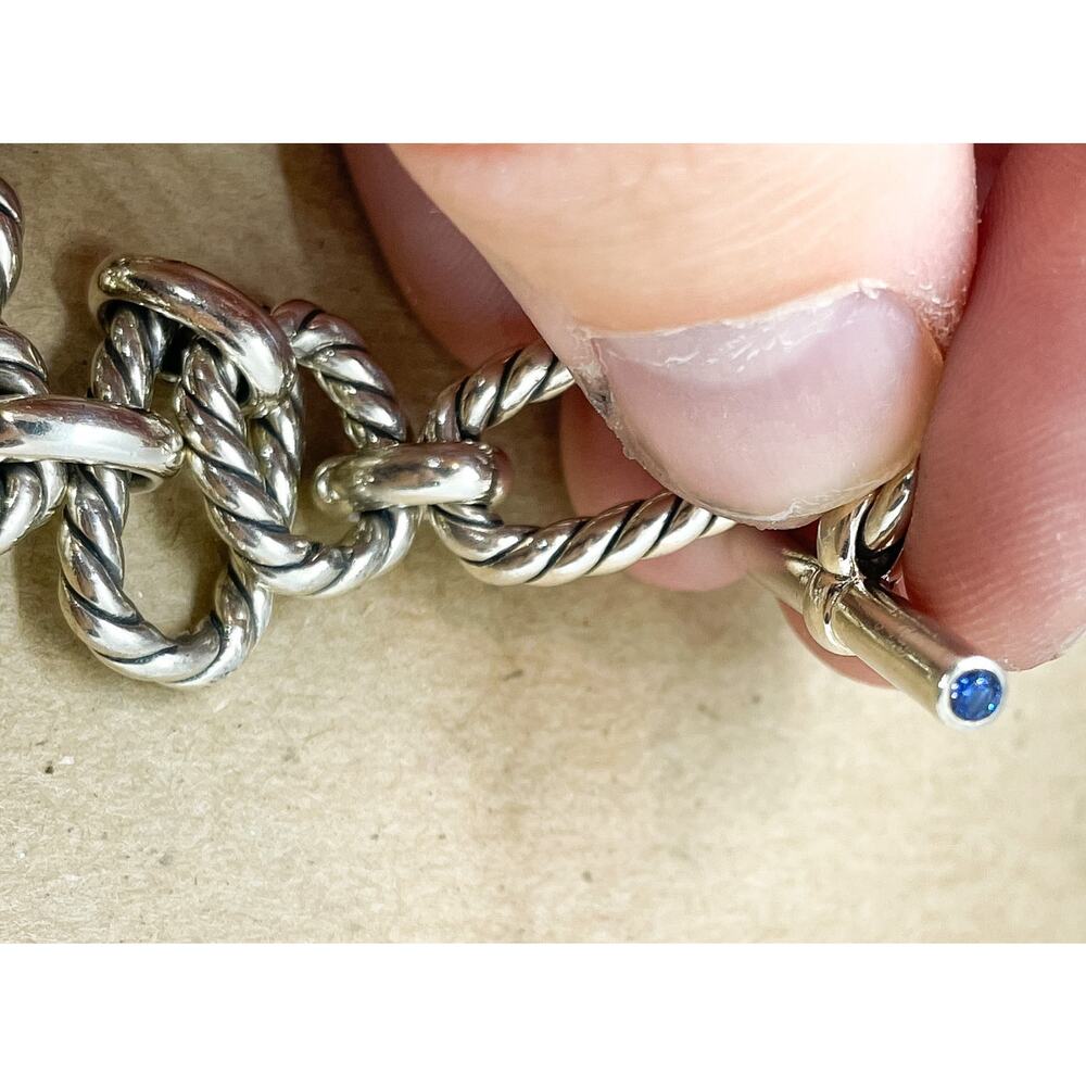 David Yurman Cushion Link Toggle Bracelet Sterling Silver Blue Sapphires 7.25" - Picture 13 of 16
